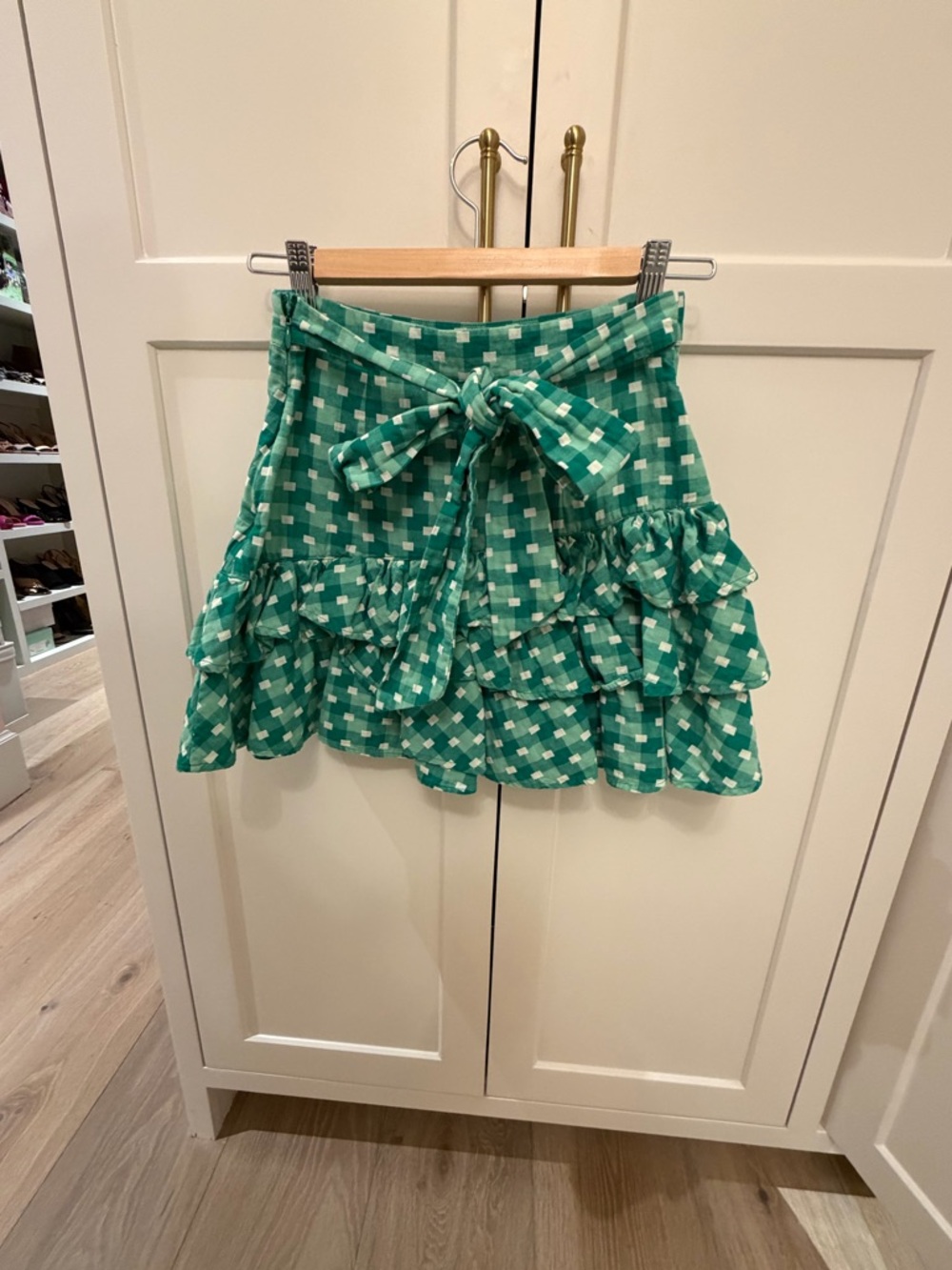 Tularosa Green Gingham Ruffle Mini Skirt - Picture 2 of 9